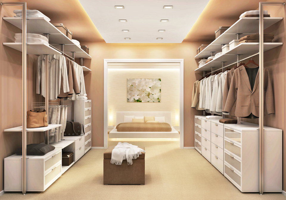 Large luxury bedroom with modern dressing room